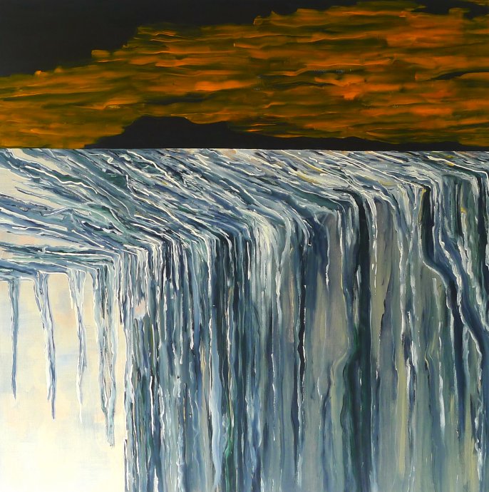 Vanwege de regen . "And there was silence " 150 x 150 cm uit 2015.